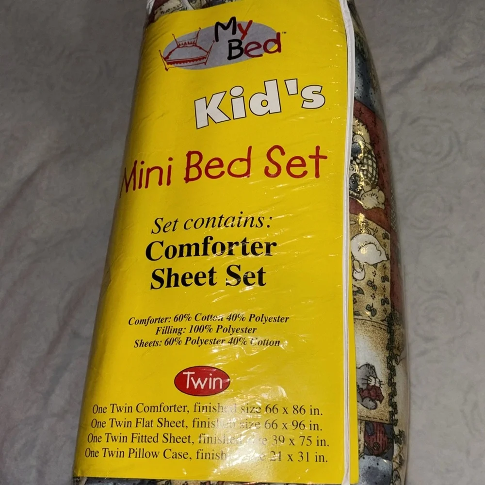 Vintage Kid's Mini Bed Set ducks and cats cottagecore twin bed set. New in bag